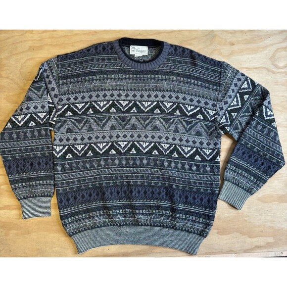 Vintage Bizzarro Gray Geometric Wool Sweater Mens Large (IT 50) Made in Italy - Picture 1 of 7